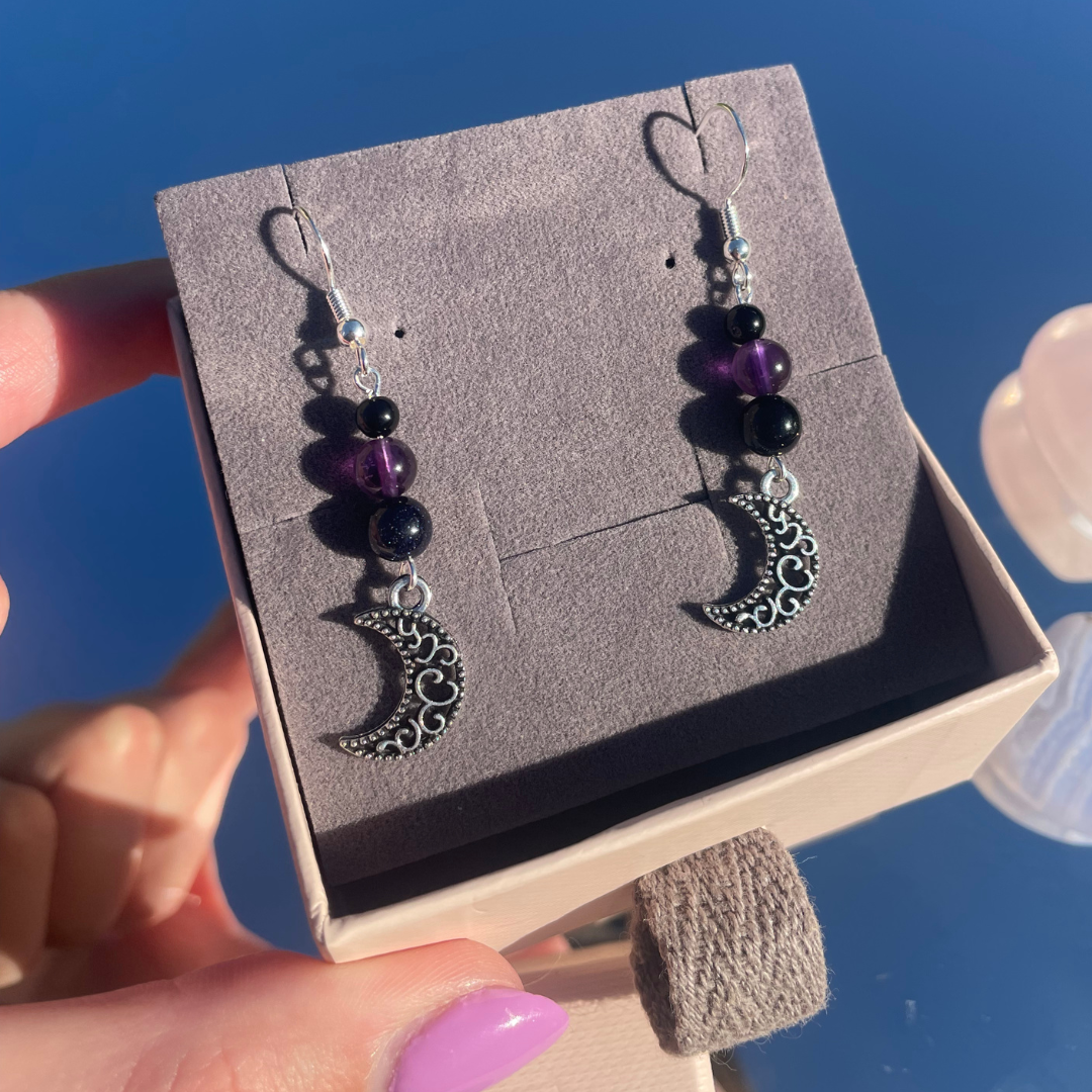 Amethyst Moon Earrings | Handmade Crystal Earrings