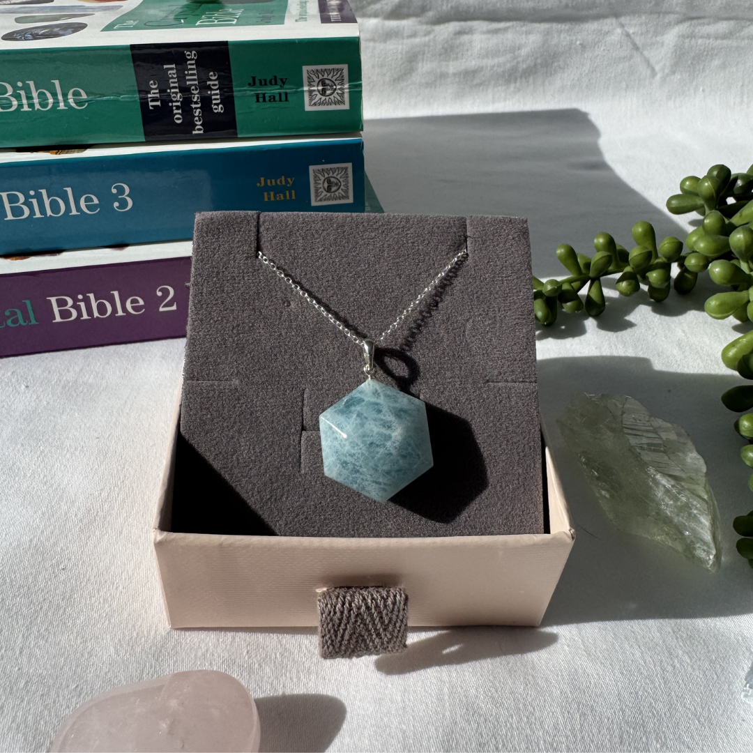 Aquamarine Faceted Hexagon Sterling Silver Necklace