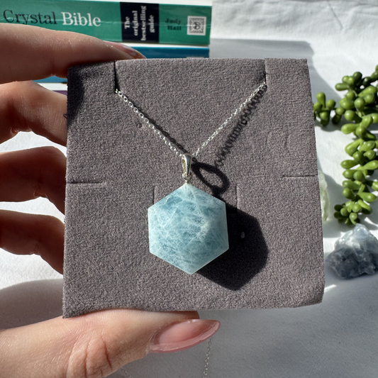 Aquamarine Faceted Hexagon Sterling Silver Necklace