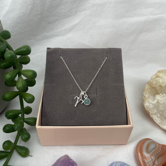 March Aries + Aquamarine Necklace | March Birthstone Zodiac Necklace | Sterling Silver | 18 Inch