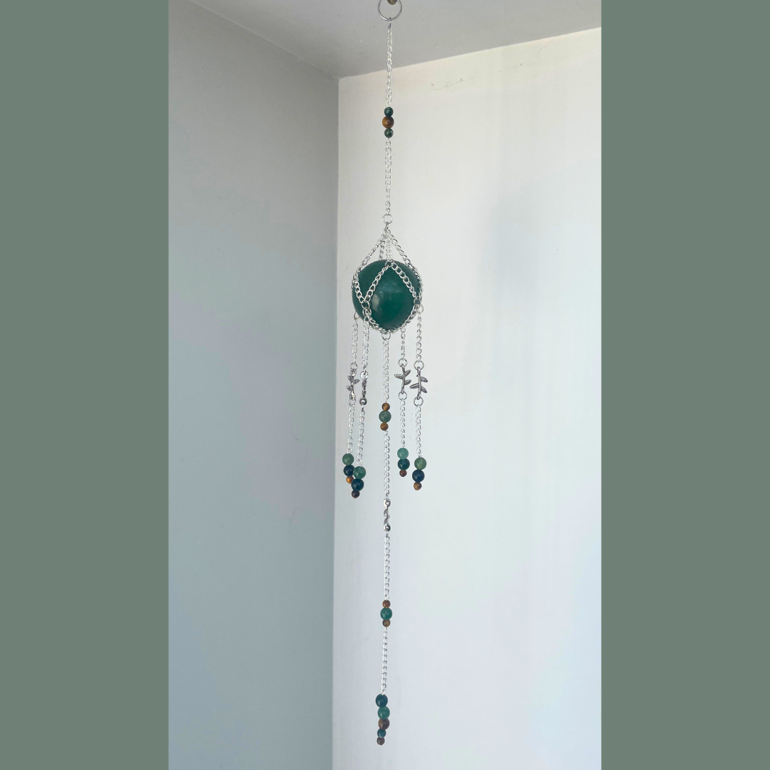 Aventurine + Tigers Eye Leaf Suncatcher | Handmade Crystal Wall Hanging