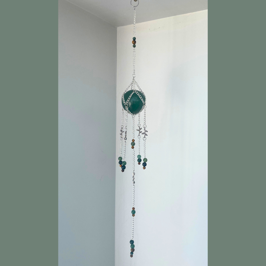 Aventurine + Tigers Eye Leaf Suncatcher | Handmade Crystal Wall Hanging