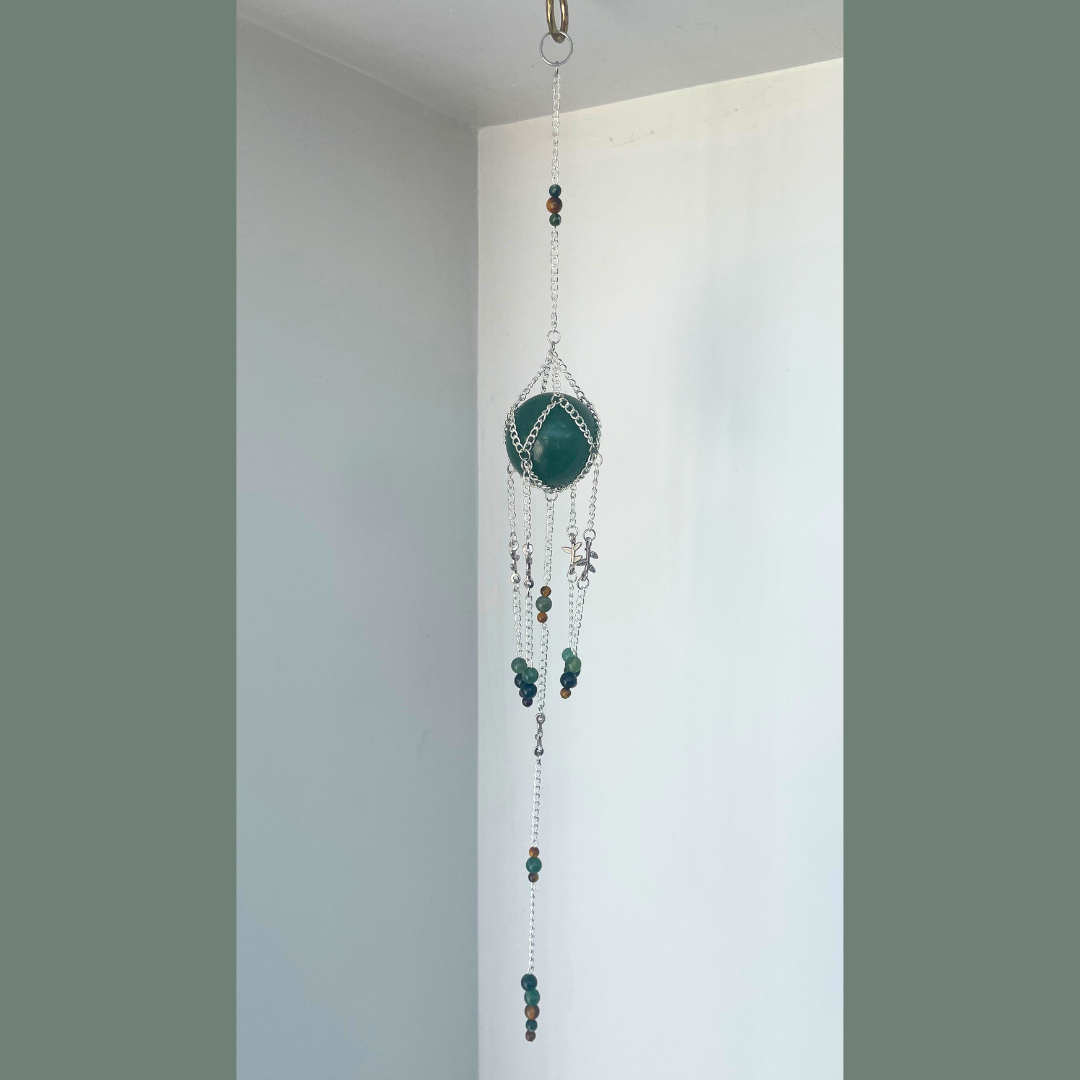 Aventurine + Tigers Eye Leaf Suncatcher | Handmade Crystal Wall Hanging