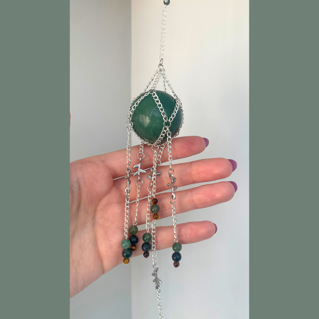 Aventurine + Tigers Eye Leaf Suncatcher | Handmade Crystal Wall Hanging