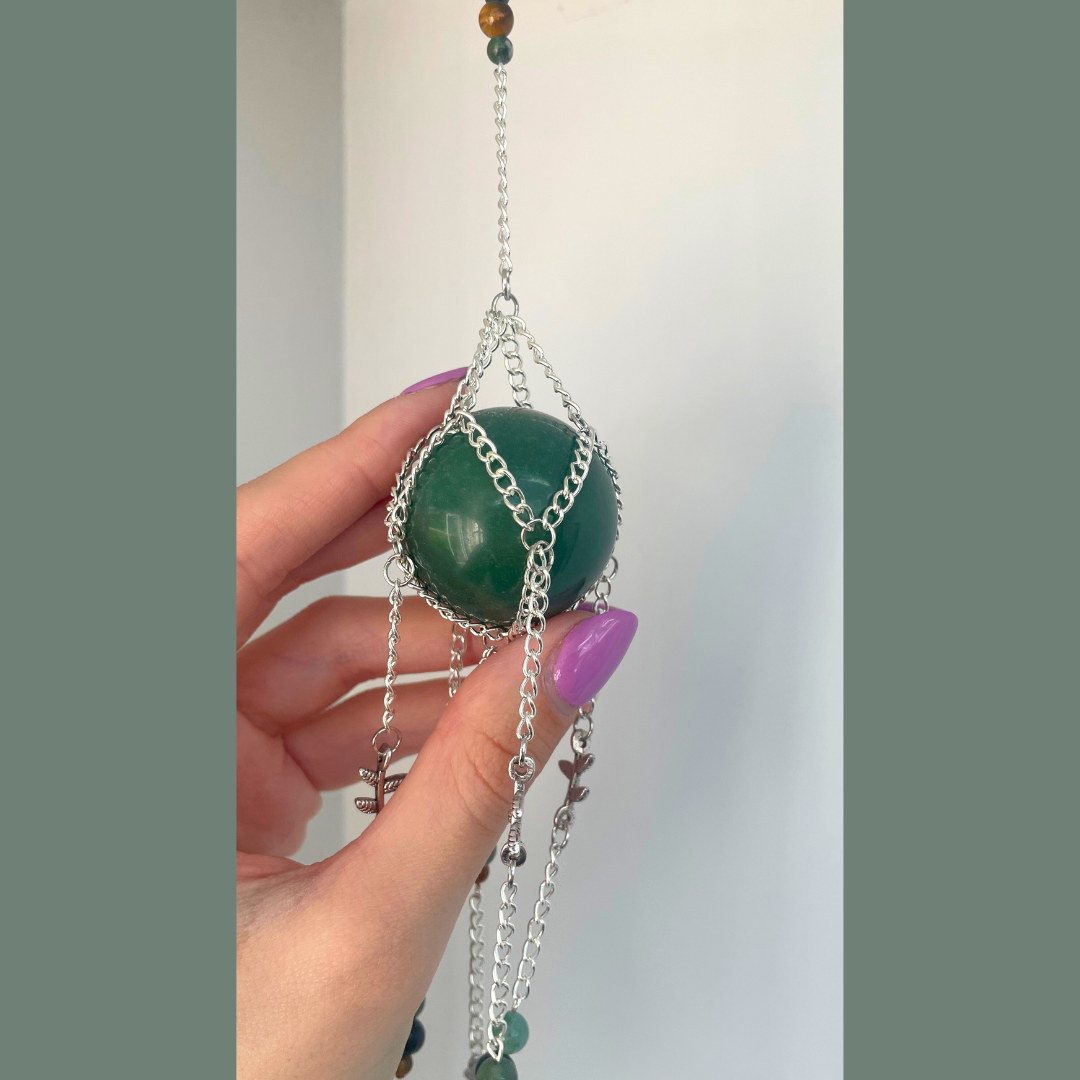Aventurine + Tigers Eye Leaf Suncatcher | Handmade Crystal Wall Hanging