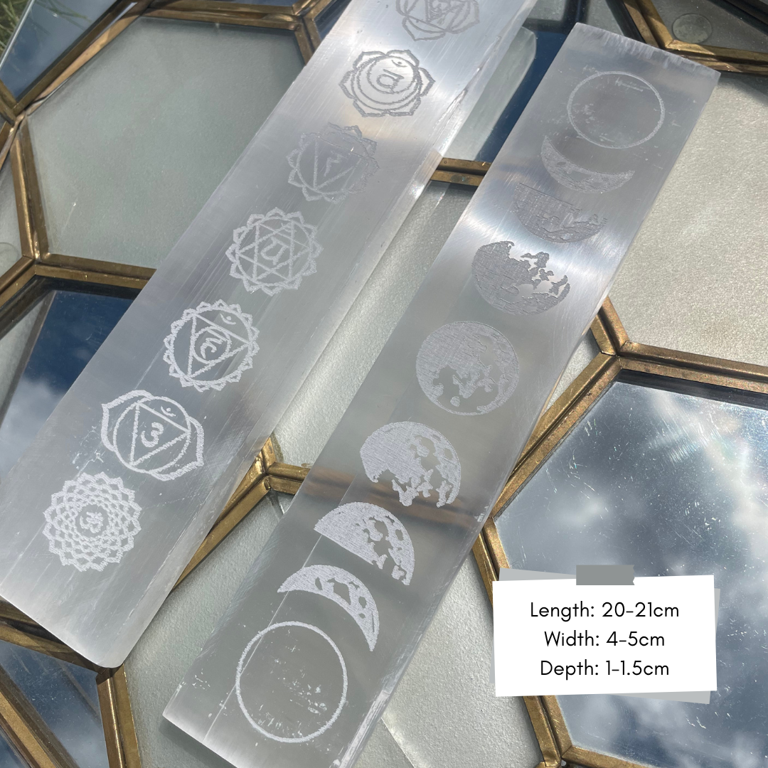 Selenite Engraved Charging Bars | Chakra | Moon Phases