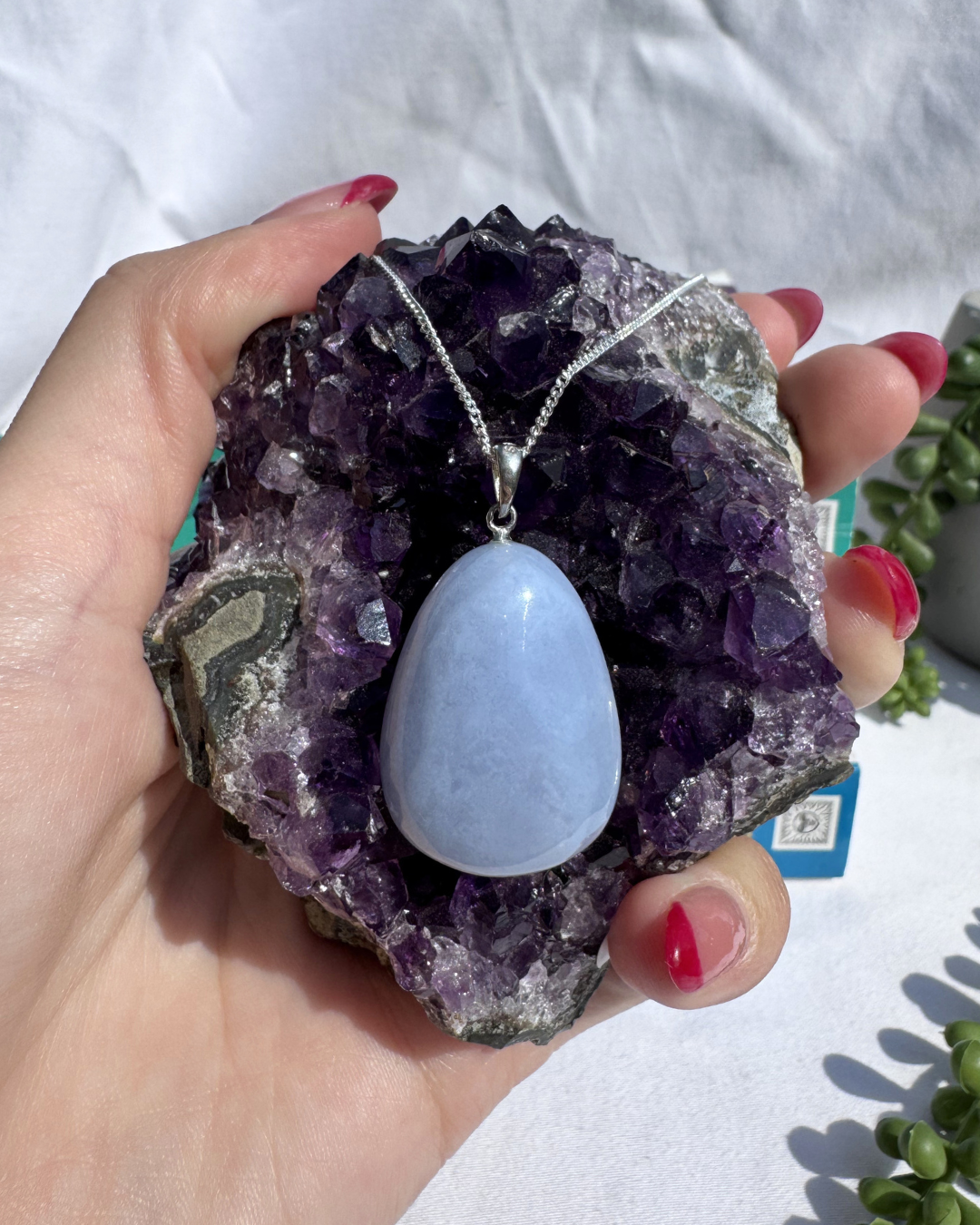 Blue Chalcedony A+ Grade Sterling Silver Necklace