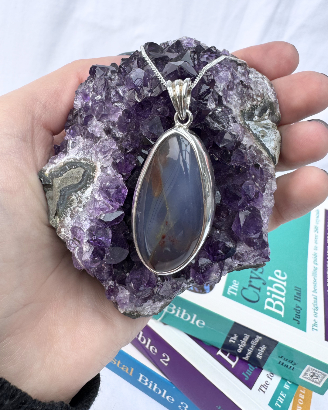 Blue Chalcedony Oval Sterling Silver Necklace