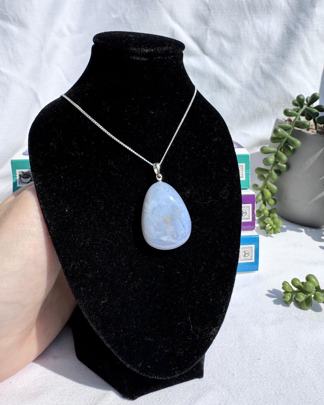 Blue Chalcedony A+ Grade Sterling Silver Necklace
