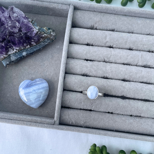 Blue Lace Agate Oval Sterling Silver Ring | R | 8.75 | 58.9mm