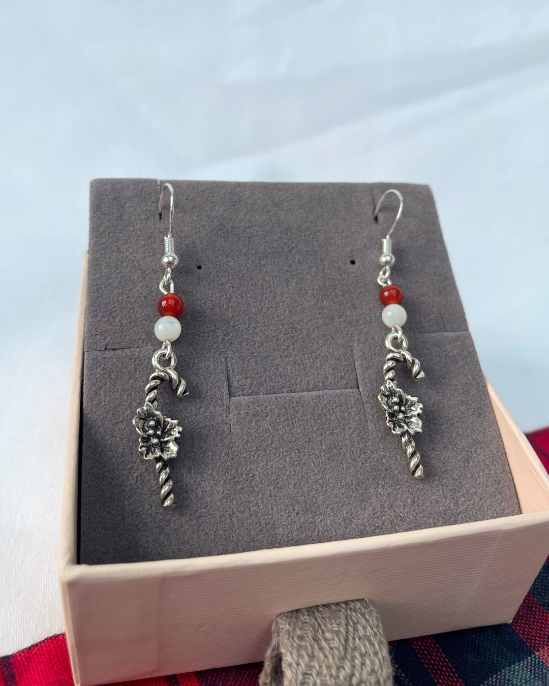 Candy Cane Earrings | Sterling Silver Handmade Crystal Earrings