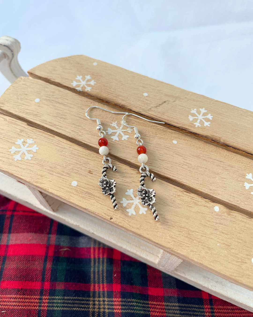 Candy Cane Earrings | Sterling Silver Handmade Crystal Earrings