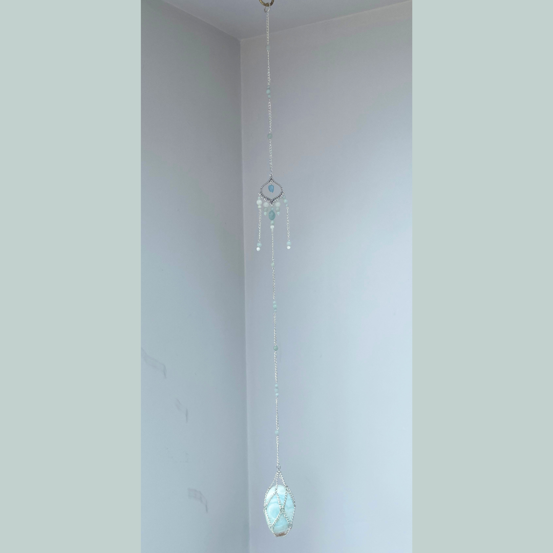 Caribbean Calcite Sun-catcher | Handmade With Chinese Amazonite + Mother of Pearl