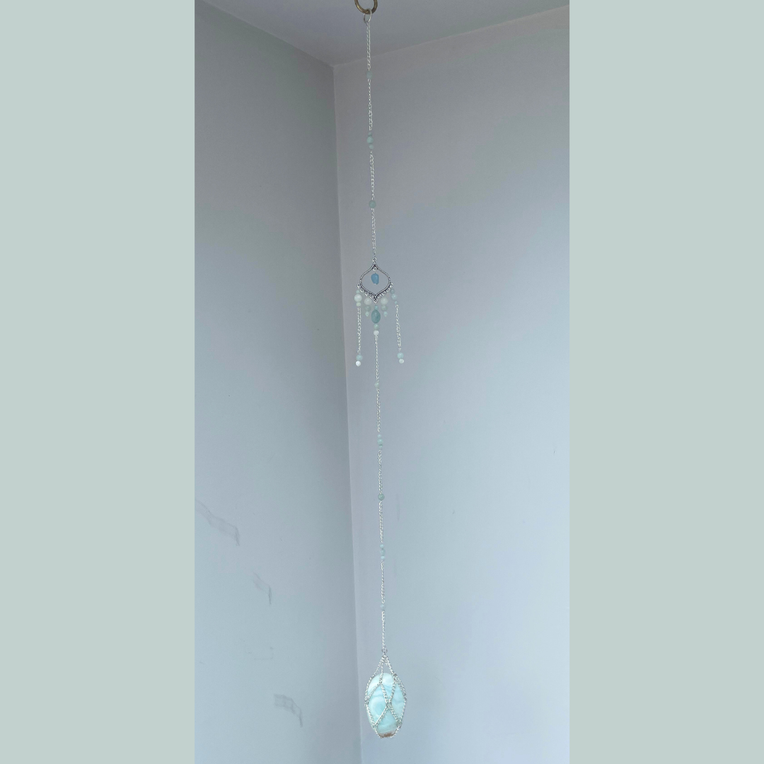 Caribbean Calcite Sun-catcher | Handmade With Chinese Amazonite + Mother of Pearl