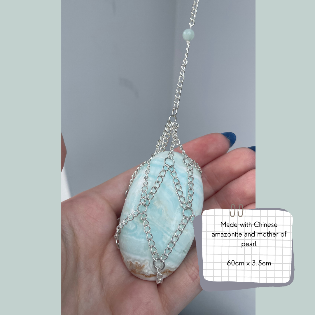 Caribbean Calcite Sun-catcher | Handmade With Chinese Amazonite + Mother of Pearl