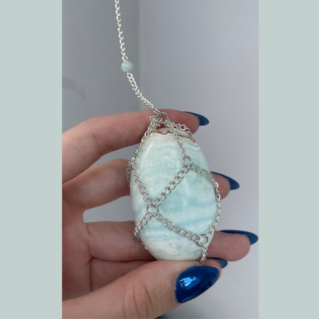 Caribbean Calcite Sun-catcher | Handmade With Chinese Amazonite + Mother of Pearl