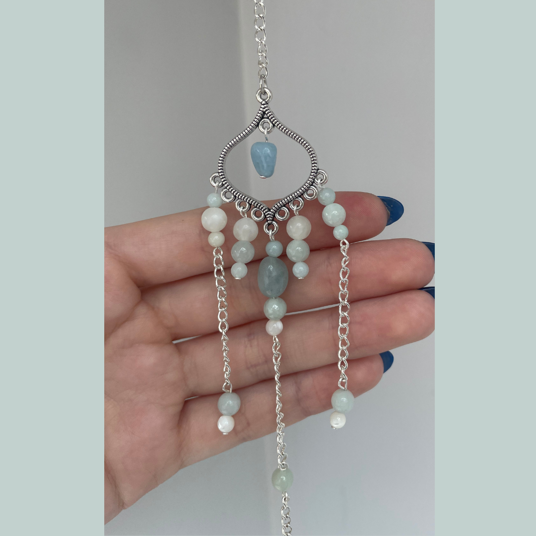 Caribbean Calcite Sun-catcher | Handmade With Chinese Amazonite + Mother of Pearl