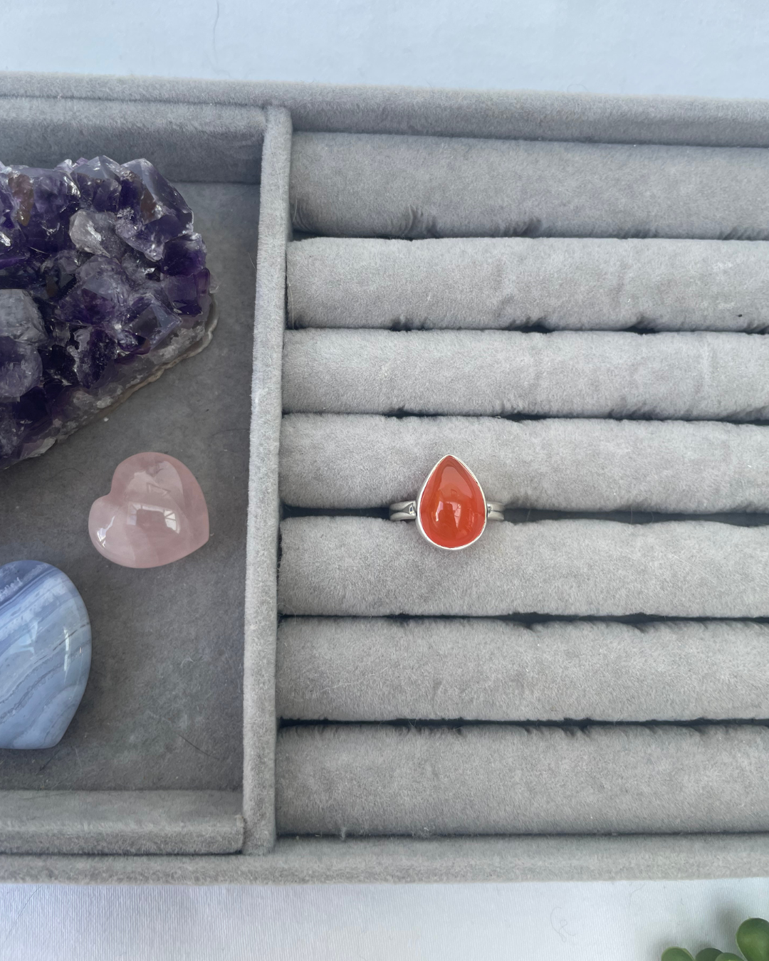 Carnelian Teardrop Sterling Silver Ring | M | 6.5