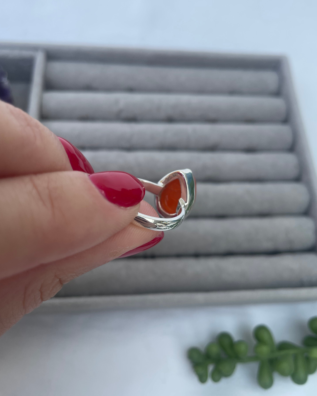 Carnelian Teardrop Sterling Silver Ring | M | 6.5