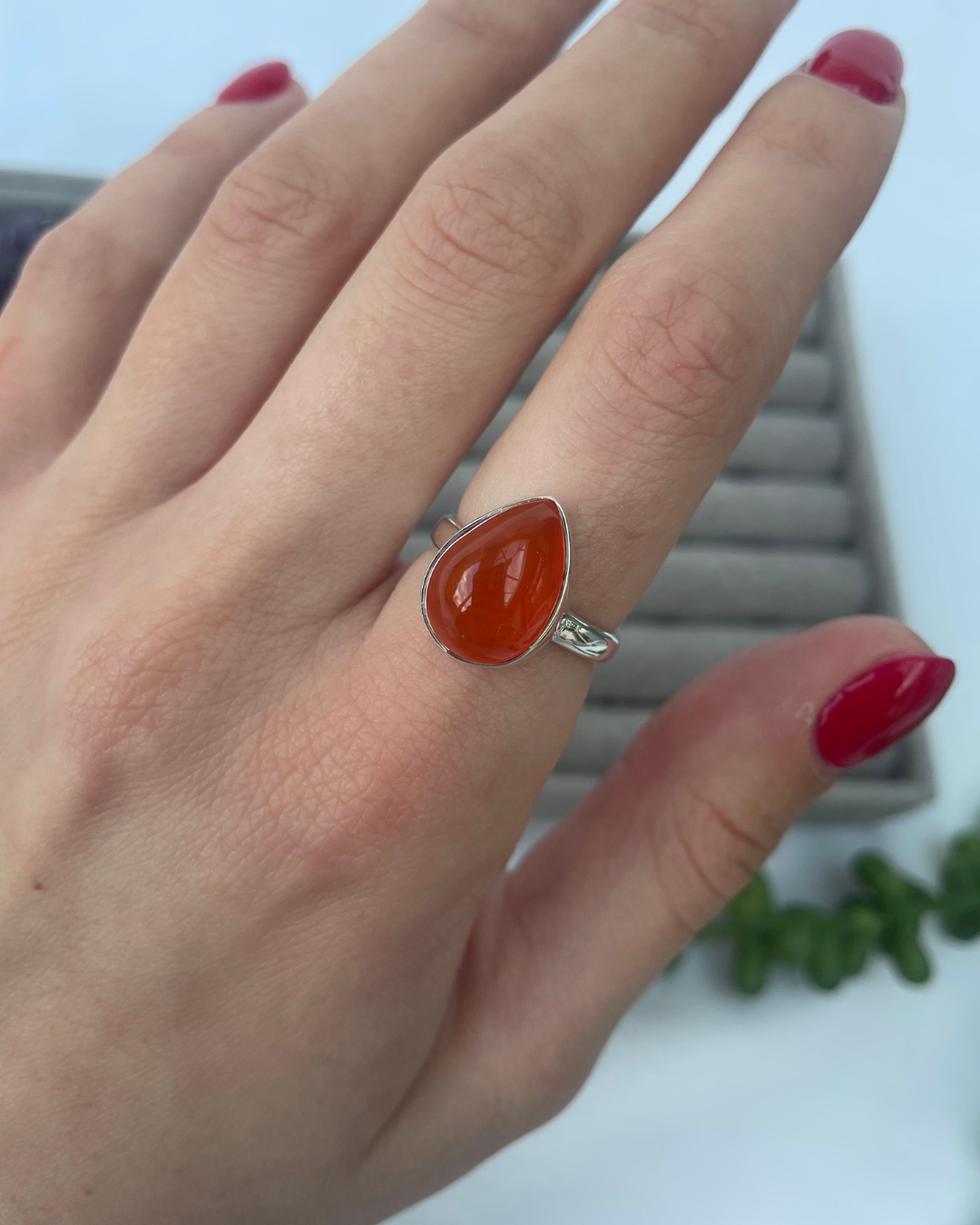 Carnelian Teardrop Sterling Silver Ring | M | 6.5