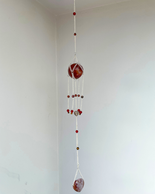 Carnelian Sphere Suncatcher + Jasper Heart | Handmade Crystal Wall Hanging