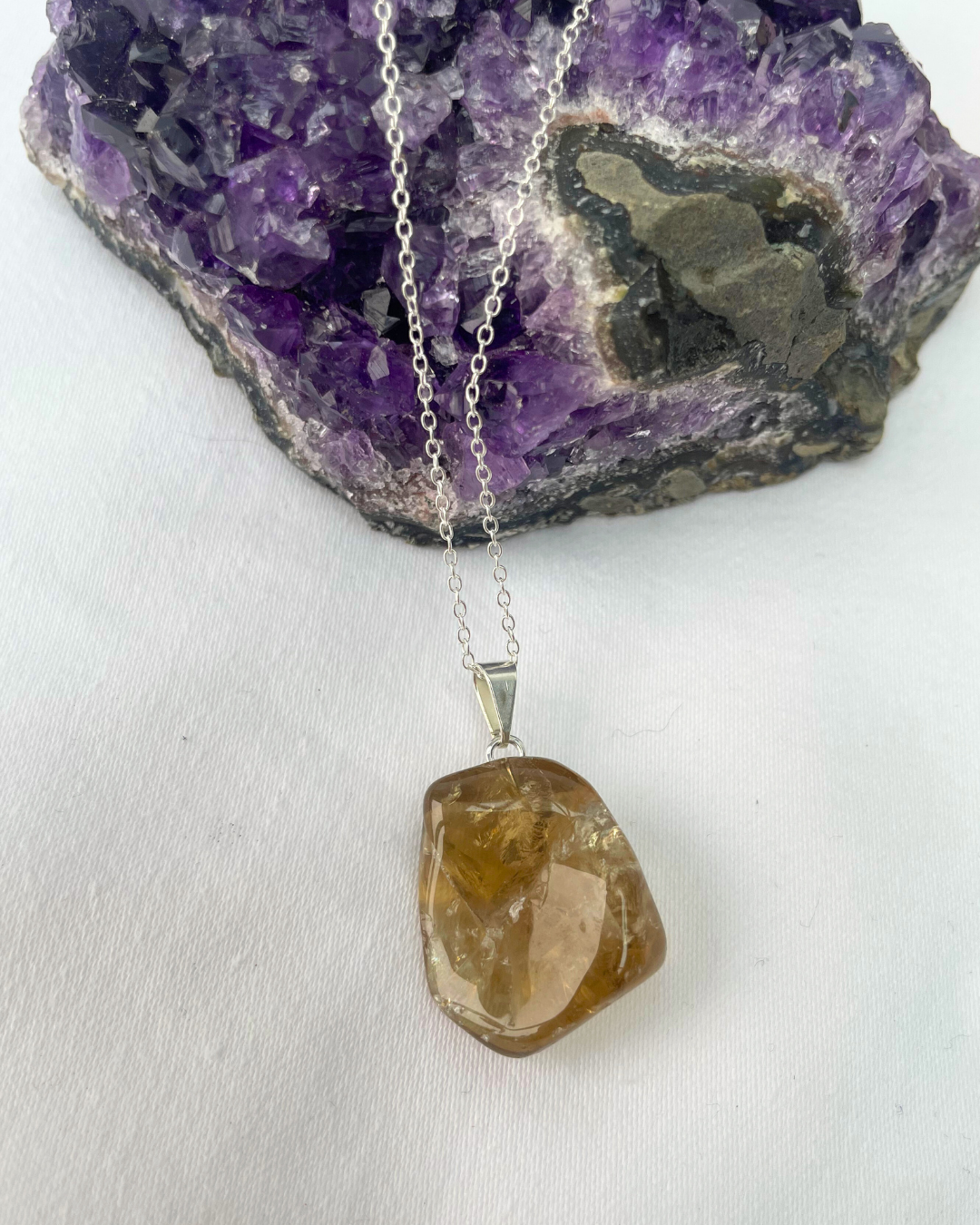 Natural Citrine Necklace | Sterling Silver Pendant + 18 Inch Sterling Silver Chain