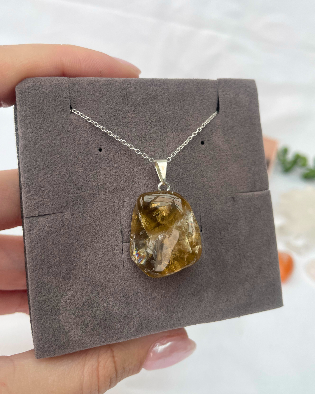 Natural Citrine Necklace | Sterling Silver Pendant + 18 Inch Sterling Silver Chain