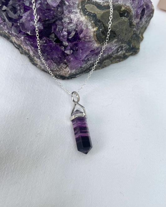 Fluorite Mini Point Necklace | Sterling Silver Pendant + 18 Inch Sterling Silver Chain