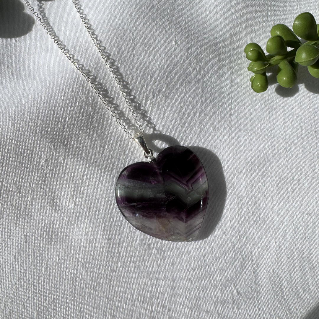 Fluorite Heart Sterling Silver Necklace