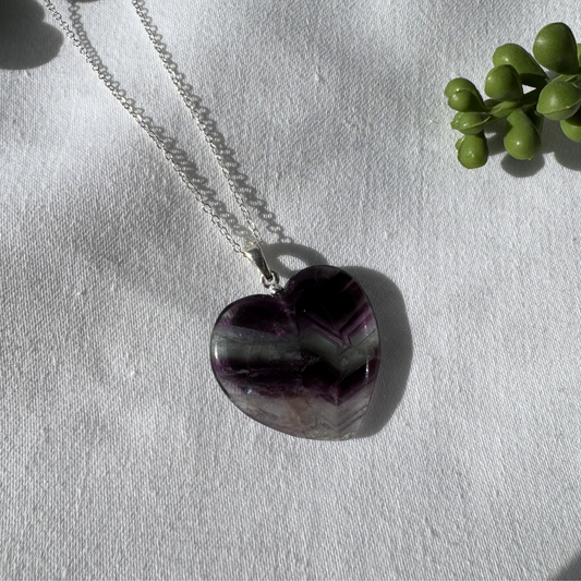 Fluorite Heart Sterling Silver Necklace