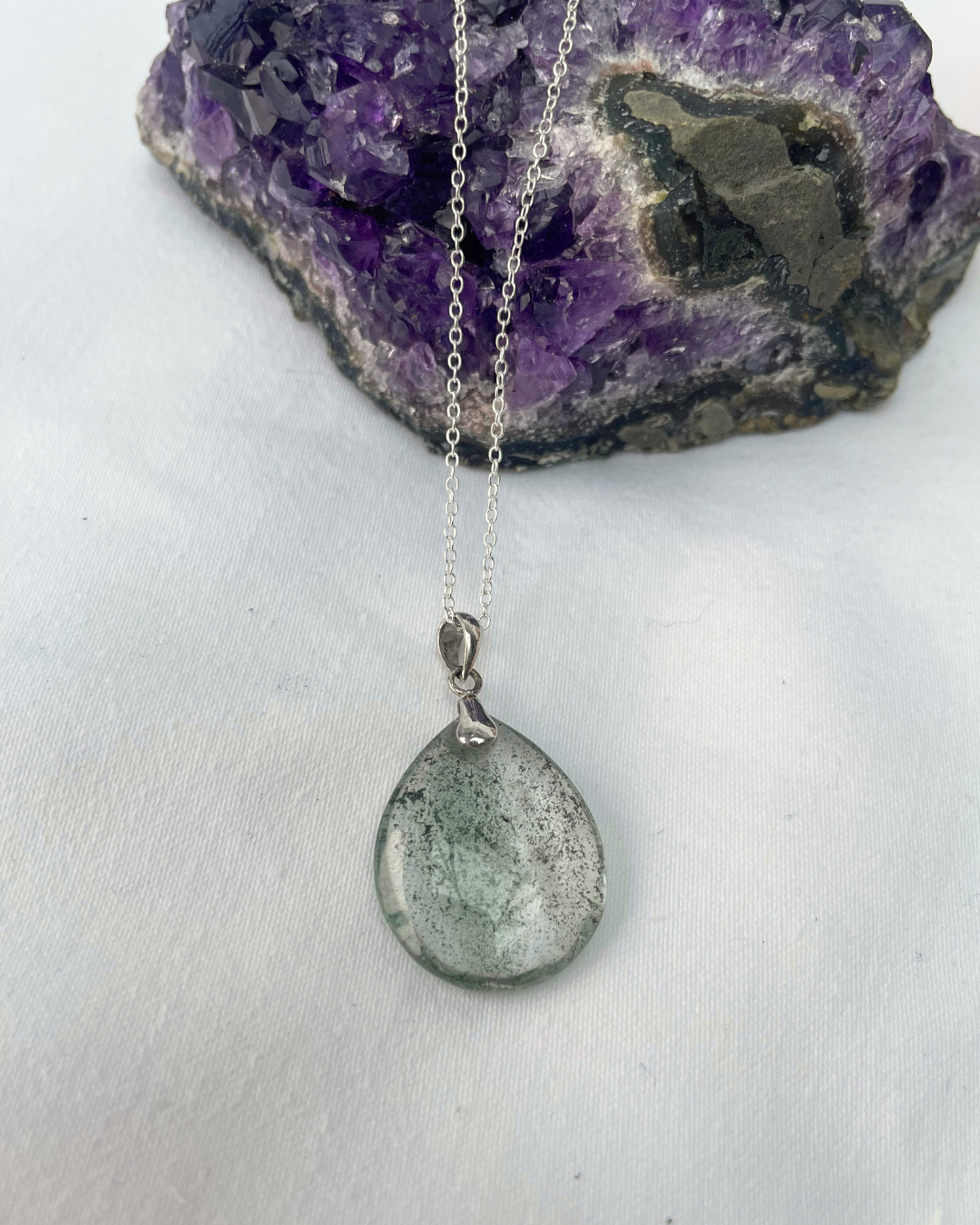 Garden Quartz Necklace | Sterling Silver Pendant + 18 Inch Sterling Silver Chain