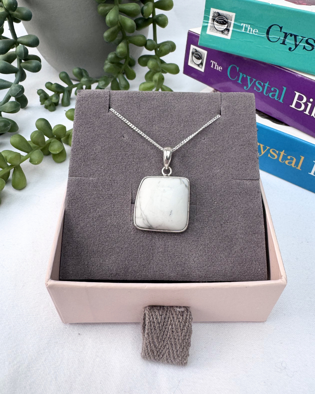 Howlite Square Sterling Silver Necklace
