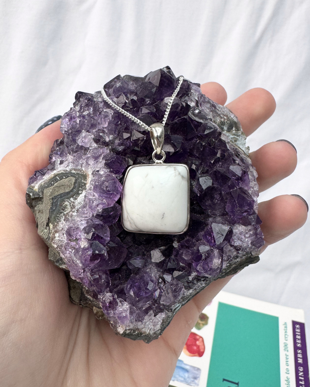 Howlite Square Sterling Silver Necklace