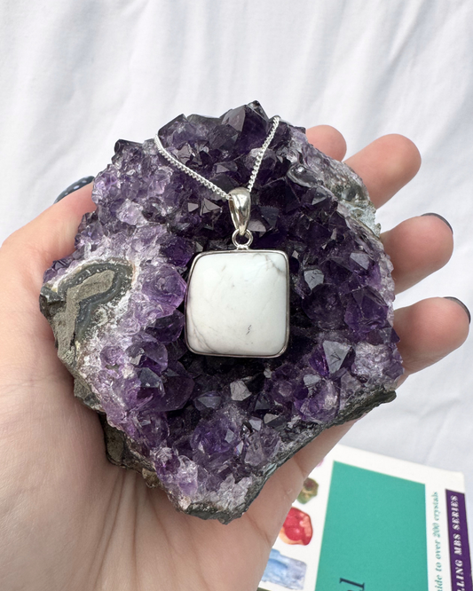 Howlite Square Sterling Silver Necklace