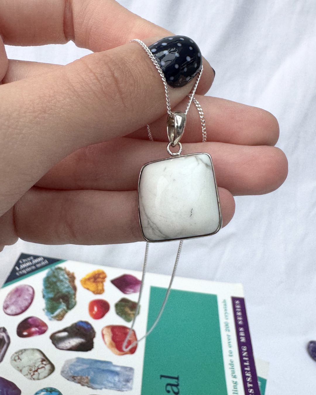 Howlite Square Sterling Silver Necklace
