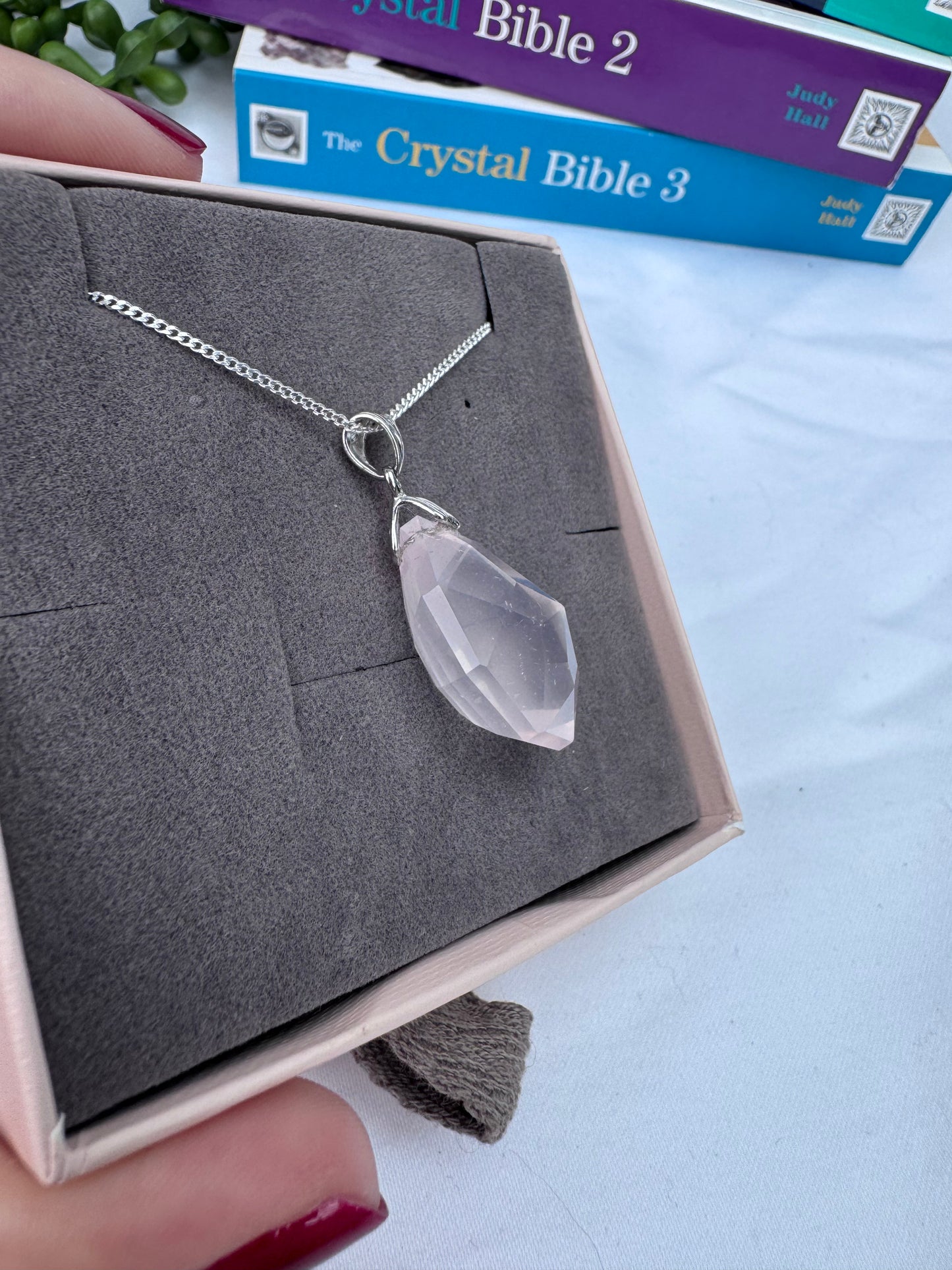 Rose Quartz Faceted Sterling Silver Necklace