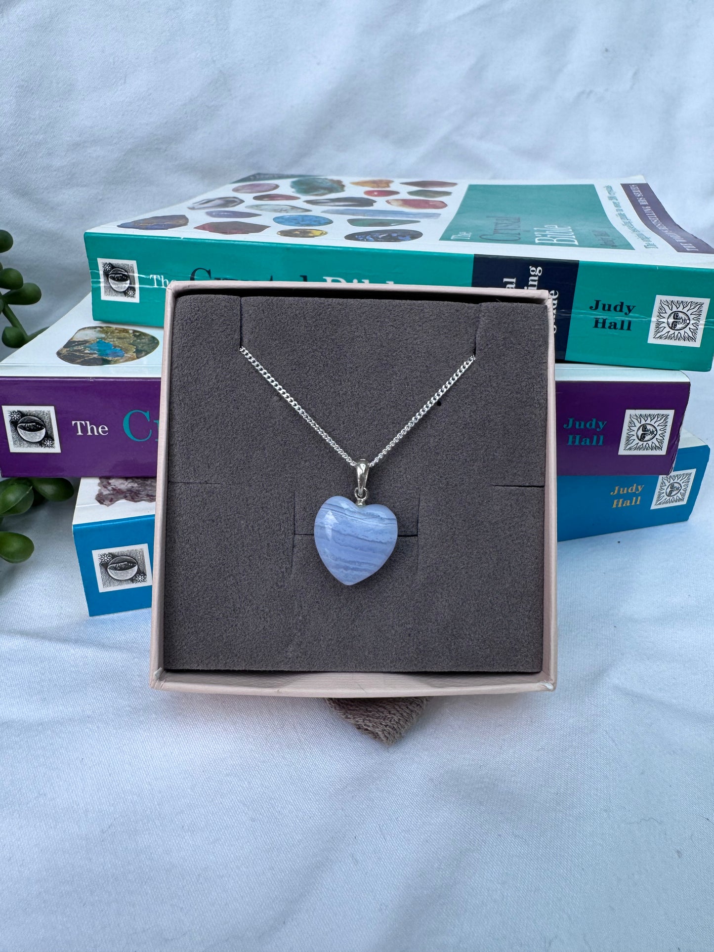 Blue Lace Agate Heart Sterling Silver Necklace