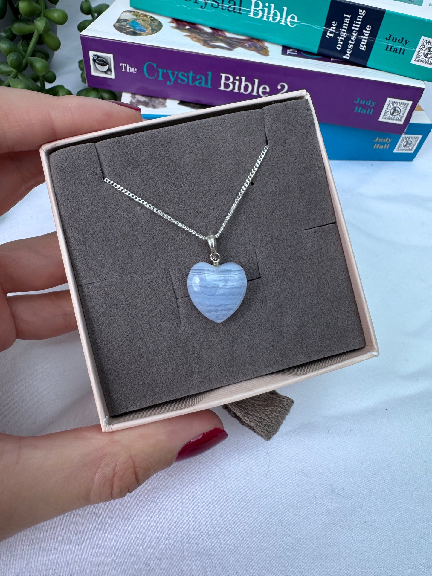 Blue Lace Agate Heart Sterling Silver Necklace