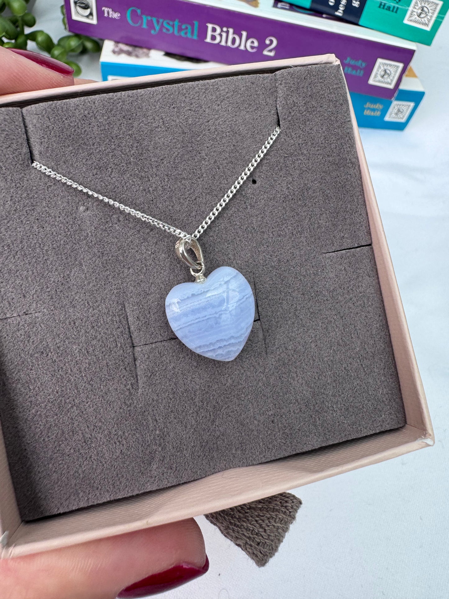 Blue Lace Agate Heart Sterling Silver Necklace