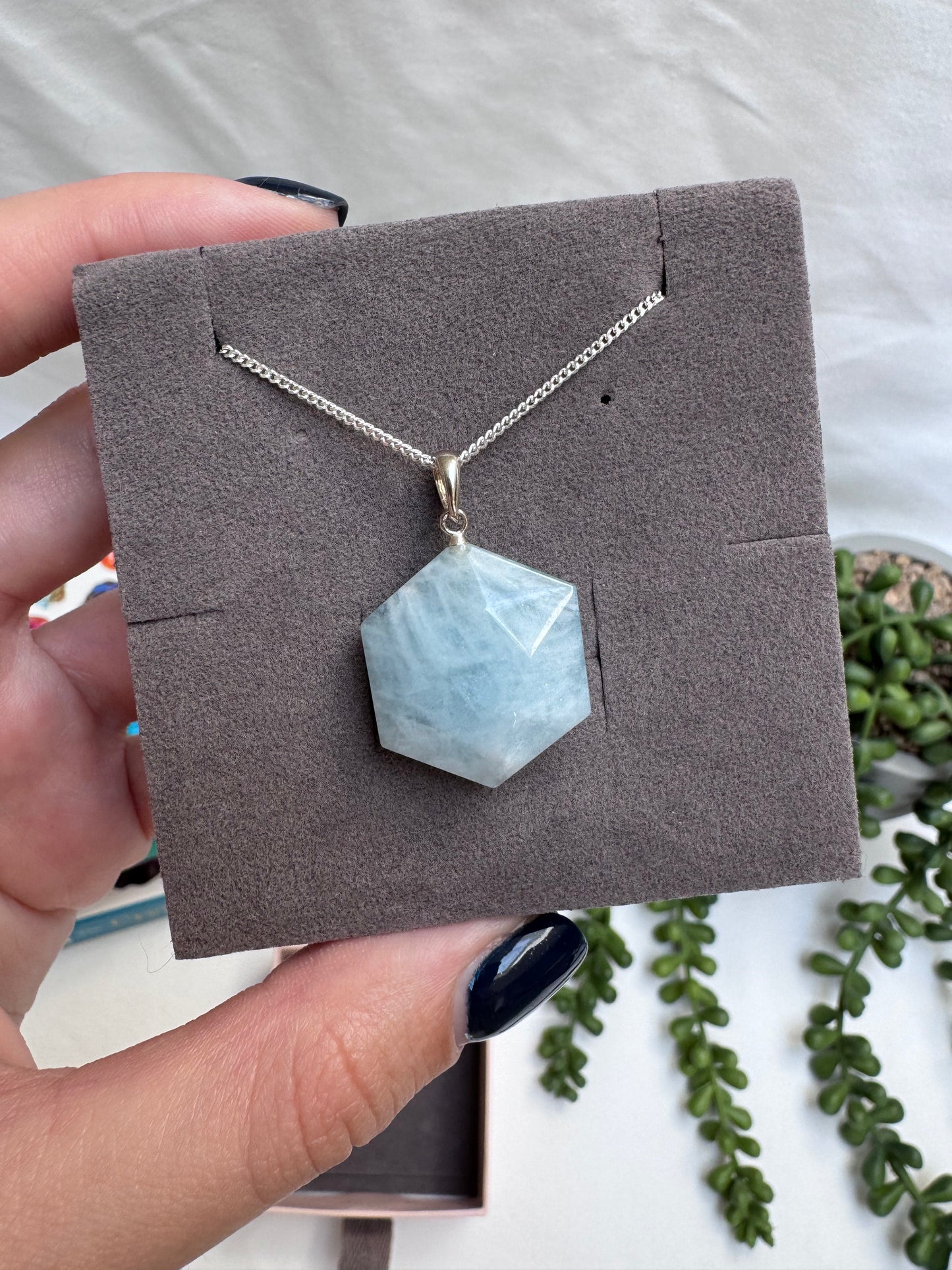 Aquamarine Hexagon Necklace