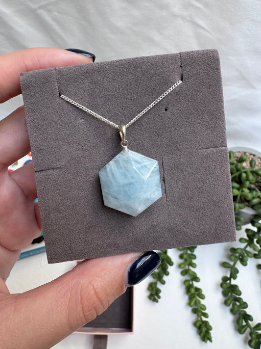 Aquamarine Hexagon Necklace