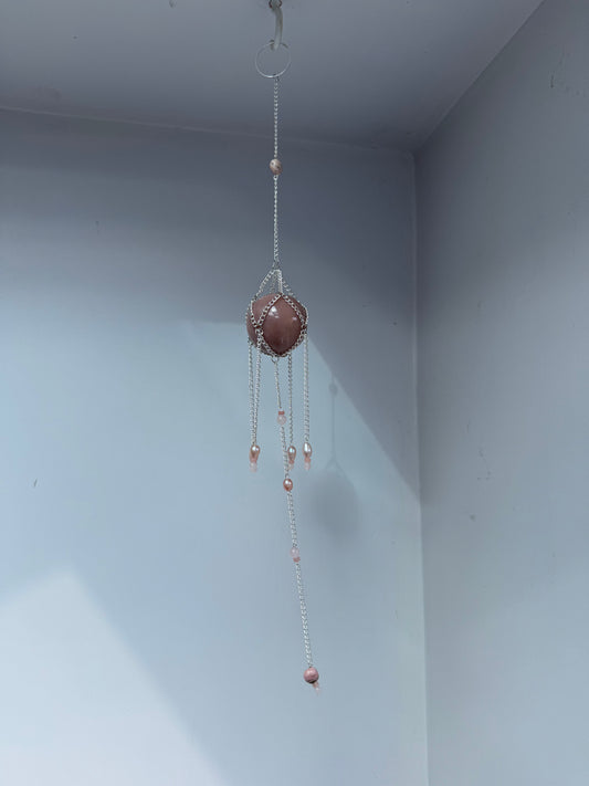 Peach Moonstone Pearly Suncatcher | Handmade Crystal Wall Hanging