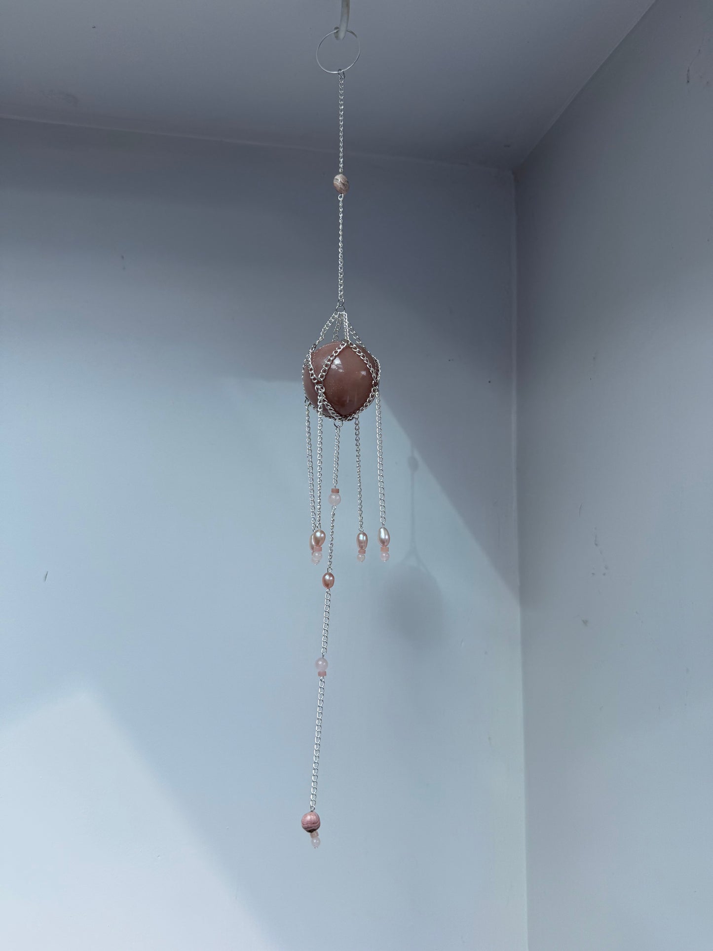Peach Moonstone Pearly Suncatcher | Handmade Crystal Wall Hanging