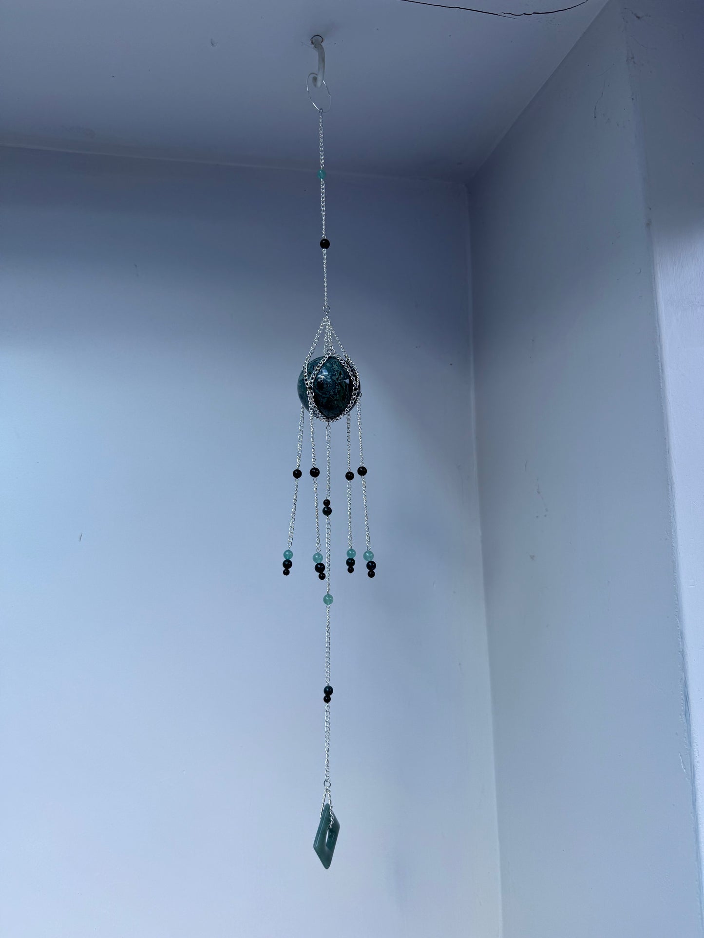 Kambaba Jasper + Aventurine Suncatcher | Handmade Crystal Wall Hanging