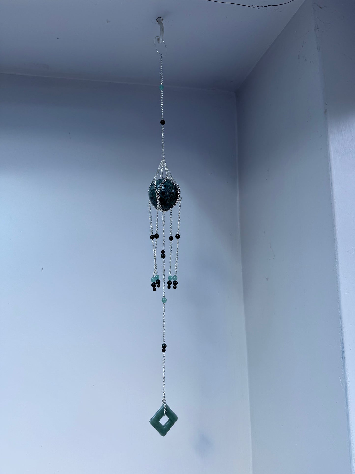 Kambaba Jasper + Aventurine Suncatcher | Handmade Crystal Wall Hanging