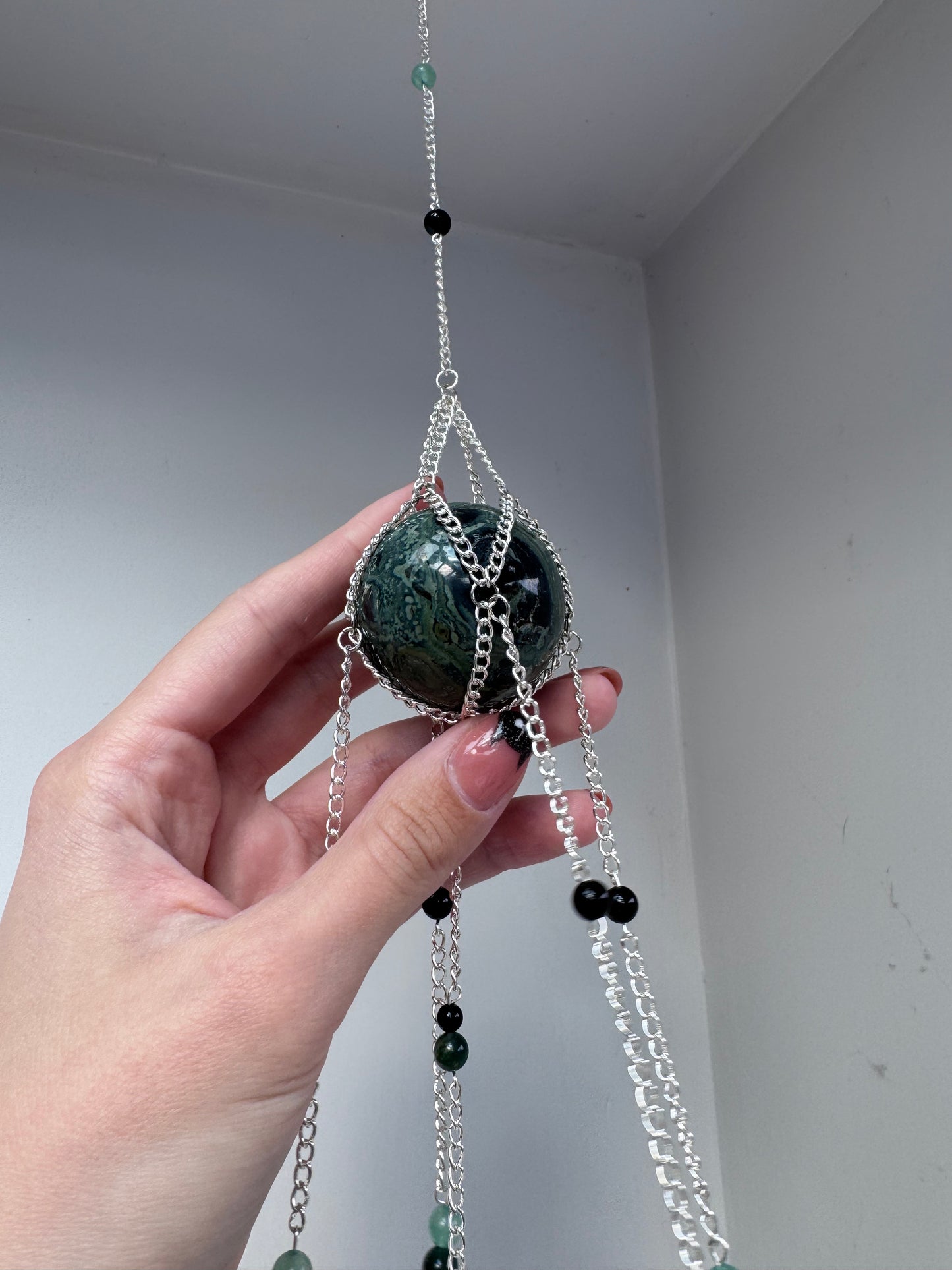 Kambaba Jasper + Aventurine Suncatcher | Handmade Crystal Wall Hanging