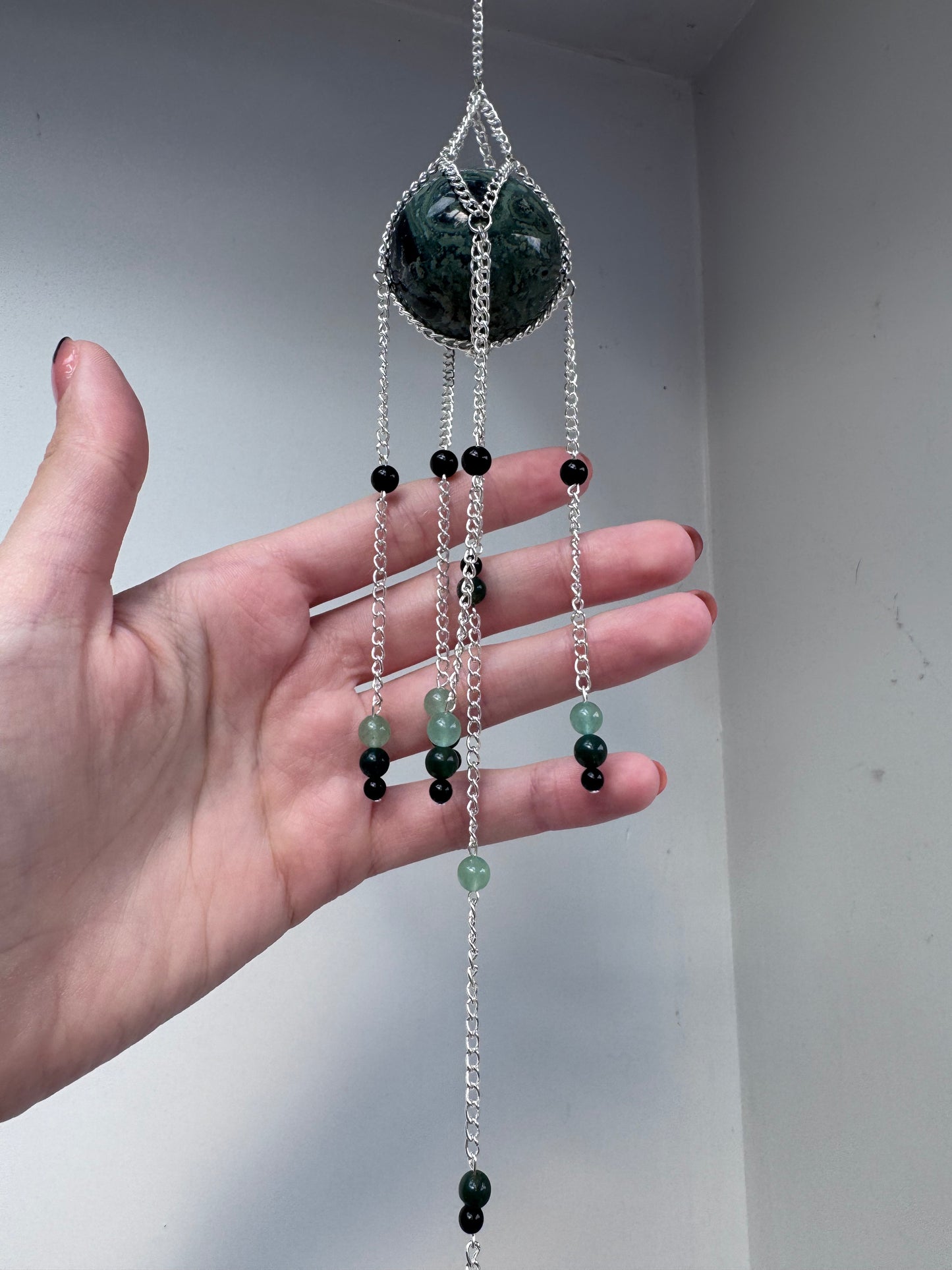 Kambaba Jasper + Aventurine Suncatcher | Handmade Crystal Wall Hanging