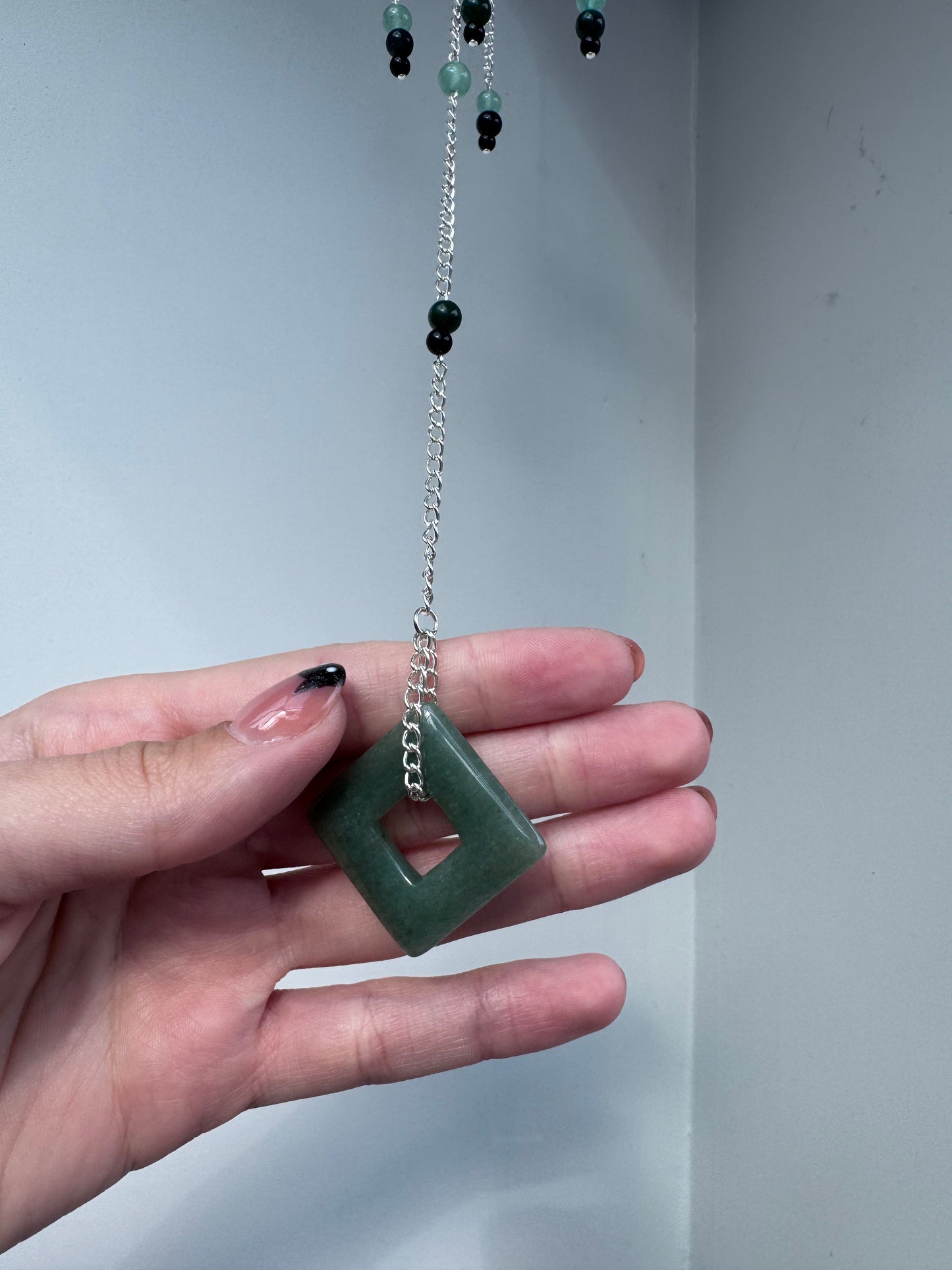 Kambaba Jasper + Aventurine Suncatcher | Handmade Crystal Wall Hanging