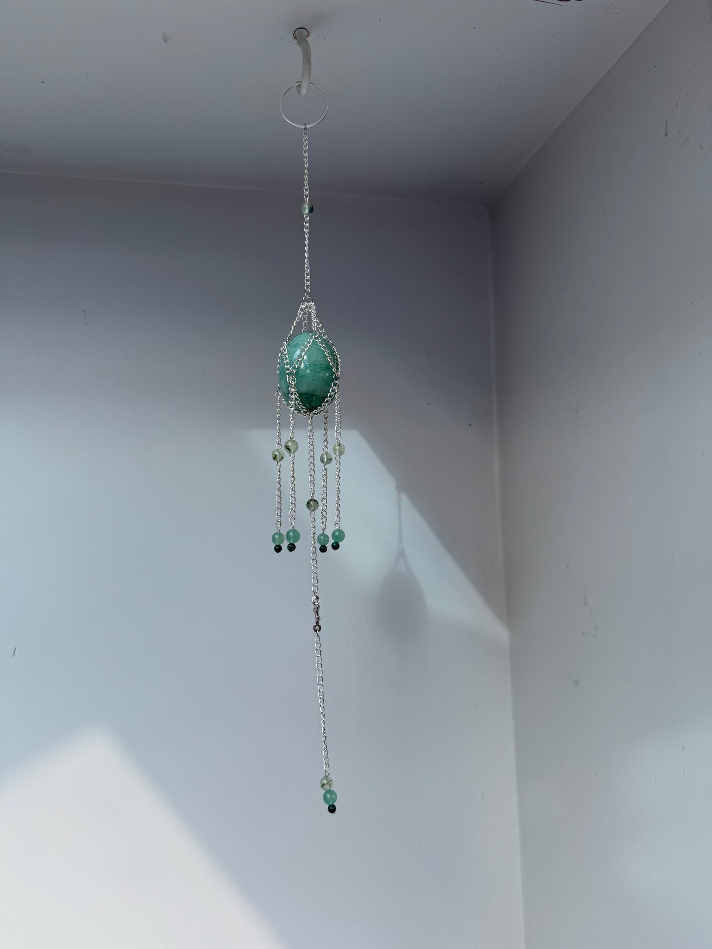 Aventurine Egg + Prehnite Suncatcher | Handmade Crystal Wall Hanging