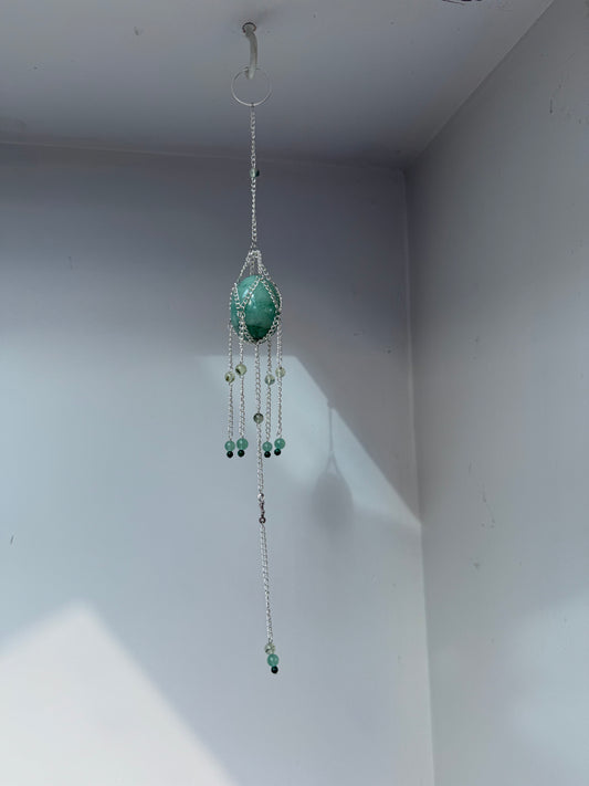 Aventurine Egg + Prehnite Suncatcher | Handmade Crystal Wall Hanging